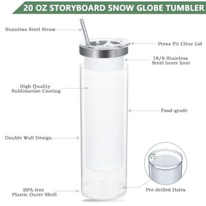 Vaso Personalizado de 20oz con Sublimación, Interior de Acero Inoxidable 304, Exterior de Plástico Aislado, Doble Pared, Preperforado, Tipo Bola de Nieve, para Regalos - Product Image 3