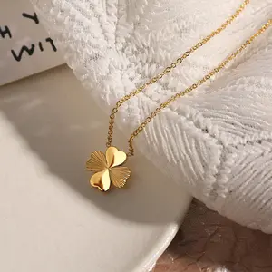 Popular Luck Four Leaf Flower clover Pendant Necklace 18k Gold Color Titanium Steel Charms Dainty Pendant Necklace