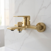 Mitigeur de douche mural en laiton brossé doré à poignée unique et deux trous avec cartouche céramique pour robinet de bain d'hôtel et de villa