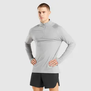Custom Men'S Breathable Quick Dry Gym Sports 1/4 Zip Long Sleeve Polo Pullover Shirts Big Sizes Shirt