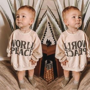 Vêtements pour nouveau-nés, nourrissons et tout-petits, printemps-automne, vêtements décontractés, imprimé lettres, manches longues, col rond, sweat-shirt en coton pour garçons - Product Image 1