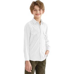 Chemise habillée à manches longues boutonnée pour garçons, uniforme Oxford avec poche poitrine, 9 mois-16 ans, anti-plis, 100% coton - Product Image 1