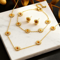 Conjunto de Acero Inoxidable 316L Personalizado con Ojo de Tigre y Girasol, Cadena de Oro PVD de 18k, Collar, Pendientes y Pulsera, Fabricante OEM