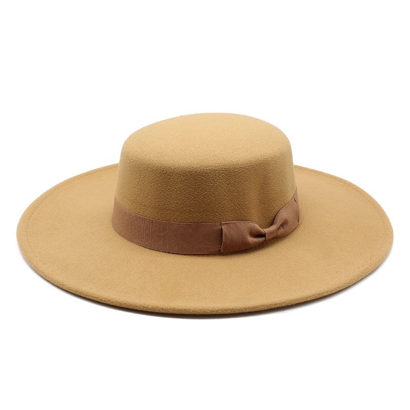 Vintage Wide Brim Felt Hat with Bow in Tan Vintage Ladies Brown/light TAN FUZZY Felt HAT With Bow by  main image 2