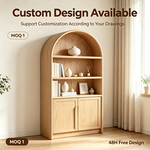 Libreria ad Arco Personalizzata in Legno Chiaro con Due Ante, Base Verticale e Maniglie, Mobile Alto Autoportante per Stoccaggio - Product Image 1