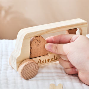 Jouet en bois Montessori unisexe en forme de <span class=keywords><strong>bus</strong></span>, écologique, pour l'éveil éducatif et la reconnaissance des animaux, jeux cognitifs pour bébés, vente en gros - Product Image 3
