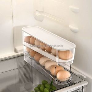 Boîtes de rangement en plastique multifonctionnelles écologiques de style européen, de qualité alimentaire, avec support à œufs roulant pour la conservation en cuisine - Product Image 2