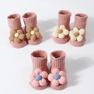 Fiocco fiore a sbuffo 3D carino a maglia antiscivolo <span class=keywords><strong>calzini</strong></span> per bambini bambine calze antiscivolo in cotone neonato - Product Image 4
