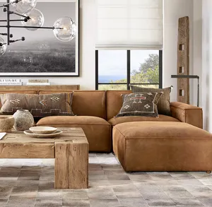 Juego de Muebles Modulares de Cuero Italiano de Diseño Moderno, Base de Roble, para Sala de Estar, Diseños de Lujo, Venta al Por Mayor - Product Image 6