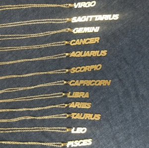Or 12 verticale <span class=keywords><strong>Horoscope</strong></span> signe <span class=keywords><strong>du</strong></span> zodiaque collier plaque signalétique charme pendentif personnalisé lettre collier bijoux personnalisés - Product Image 2