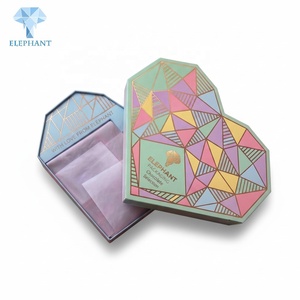 Boîte d'emballage en papier rigide de luxe en forme de cœur, imprimée géométriquement avec du feuille d'or vert menthe, personnalisée avec un motif d'éléphant - Product Image 5