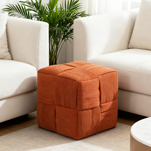 Repose-pieds ottoman carré en velours côtelé tissé, tabouret de canapé marron - Product Image 5