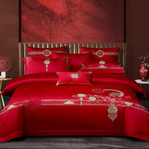 Juego de Ropa de Cama de Alta Gama para Bodas, 160S, Algodón de Fibra Larga, Jacquard Bordado, Estilo Chino Retro, Juego de Sábanas de Varias Piezas - Product Image 3