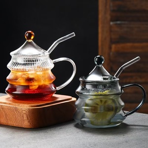 Ins-phong cách thủy tinh borosilicate cao Chubby cup với nắp và rơm đơn giản cốc nước cho nước trái cây cà phê đồ uống - Product Image 2