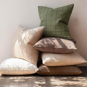 Housses de coussin texturées à carreaux en mélange de lin, fermeture éclair, style moderne minimaliste, amovibles et lavables pour canapé et salon - Product Image 1