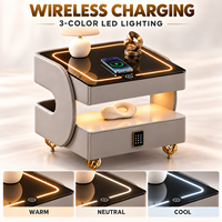 HANYEE Nouvelle table de chevet intelligente moderne avec charge sans fil, lumières LED 3 couleurs, éclairage d'étagère à détecteur de mouvement et tiroir à verrouillage par mot de passe