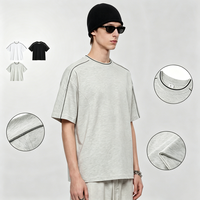 T-shirts de sport amples pour hommes, à épaules tombantes, col côtelé rayé, en tissu épais, vente en gros