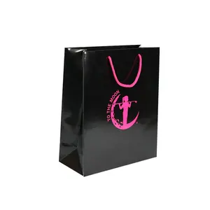 Fancy manufacture beautiful shopping gift grocery take out custom art glossy paper bag with handle for restaurant