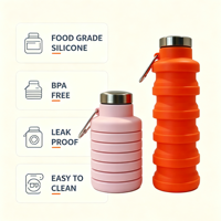 Bouteille d'eau pliable en silicone de qualité alimentaire, sans BPA, étanche, réutilisable, pliable, pour les voyages, la salle de sport, la randonnée en plein air