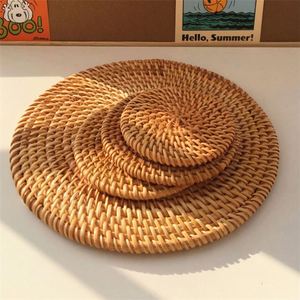 Sets de table tressés Hyancith, petits, ronds, en <span class=keywords><strong>jacinthe</strong></span> d'eau, 30 cm, <span class=keywords><strong>bleu</strong></span>, style bohème, en toile de jute tressée, pour la cuisine - Product Image 3