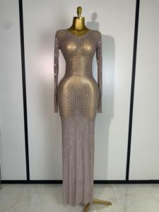 Robes longues de soirée élégantes en polyester pour femmes avec des diamants étincelants, tenue de scène pour célébrités, soirée en boîte de nuit, bal de promo, chanteuse, <span class=keywords><strong>danseuse</strong></span> - Product Image 1