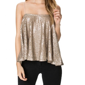Girocollo manica corta crop top di <span class=keywords><strong>paillettes</strong></span> <span class=keywords><strong>camicetta</strong></span> per le donne abbigliamento - Product Image 2