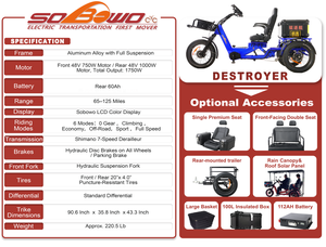Triciclo con Diseño de Carrocería Abierta, Motor Dual de Alta Potencia de 1750W, Capacidad de Carga de 200 kg, Largo Alcance de Conducción, Triciclo con Diseño de Carrocería Abierta - Product Image 4