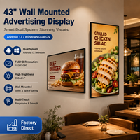 Écran publicitaire LCD mural de 32/43/55/65/75 pouces avec interface multi-AV, écran AG pour menu de magasin commercial en intérieur