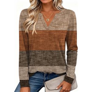 Womens <b>Long</b> Sleeve V Neck Sweater Knitted Casual Work <b>Top</b> Contrast Color Elastic Fit - Product Image 4