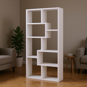 Libreria Geometrica Bianca a 8 Ripiani, Scaffale Moderno per Casa e Ufficio - Product Image 2