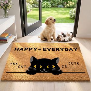 Tapis d'entrée Vast Ocean Welcome, imitation fibre de coco, antidérapant, pour intérieur, avec motif de chat mignon - Product Image 3