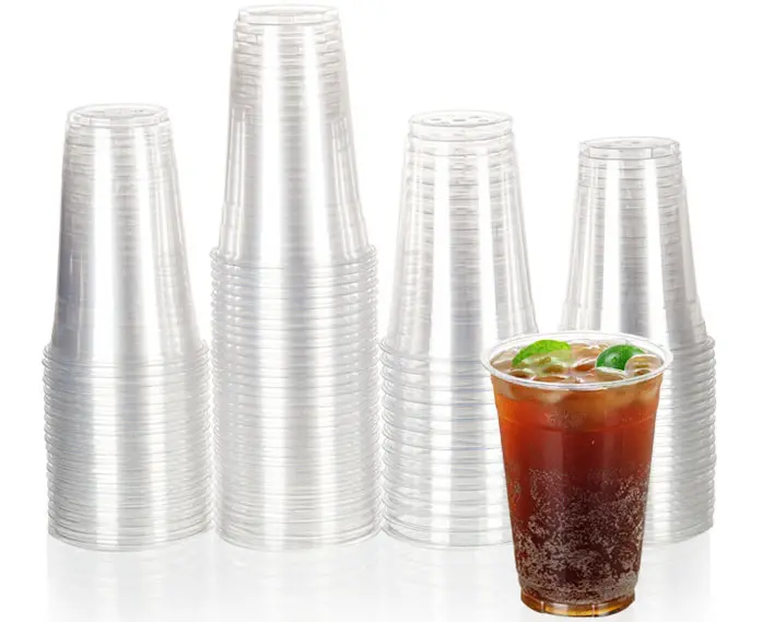 Tasses en plastique de vente directe d'usine avec gorgée à travers les couvercles tasses de boisson jetables de café de thé clair