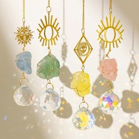 Attrape-soleil en cristal naturel brut irrégulier, motif œil protecteur soleil doré, pour jardin et fenêtre