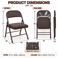 Chaise pliante classique tout en PU marron avec rembourrage, cadre en métal, pliable à plat, pour une assise durable, confortable et polyvalente