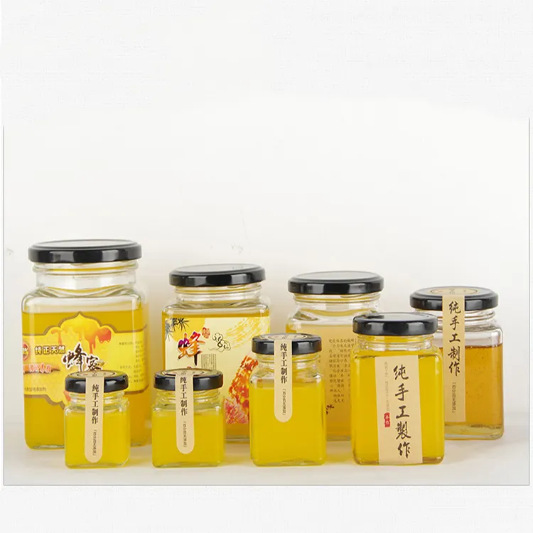 فارغة مربع برطمان عسل الزجاج Frascos دي vidrio الزجاج جرة مربع العنبر الزجاج الجرار للعسل
