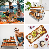 Support à cupcakes à trois niveaux et plateau de fête en forme de tour, ensemble de présentation de desserts en bois d'acacia, assiettes et plateaux en bois de style rustique