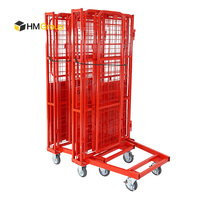 Chariot de transport pliable à 3 côtés en acier métallique thermolaqué pour entrepôt et logistique avec roues