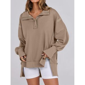 Sweat-shirt Henley oversize pour femme FOXA, manches longues, coupe décontractée, haut à ourlet asymétrique, collection automne 2025 - Product Image 3