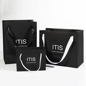 Bolsas de regalo con logotipo personalizado, embalaje de papel pequeño de lujo para cumpleaños, con asas de cinta