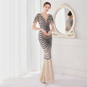 Abiti da damigella profonda scollo a v Sexy da donna formale sera sera per festa in serata abito da sirena taglie forti con paillettes da ballo per donna - Product Image 2