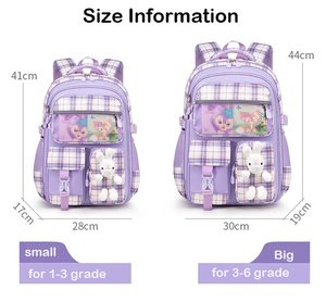 Adorables Conejos Mochila Escolares De Gran Capacidad Mochilas a Cuadros Mochila a Prueba De Agua Ninas Primarias Girls Bag - Product Image 6