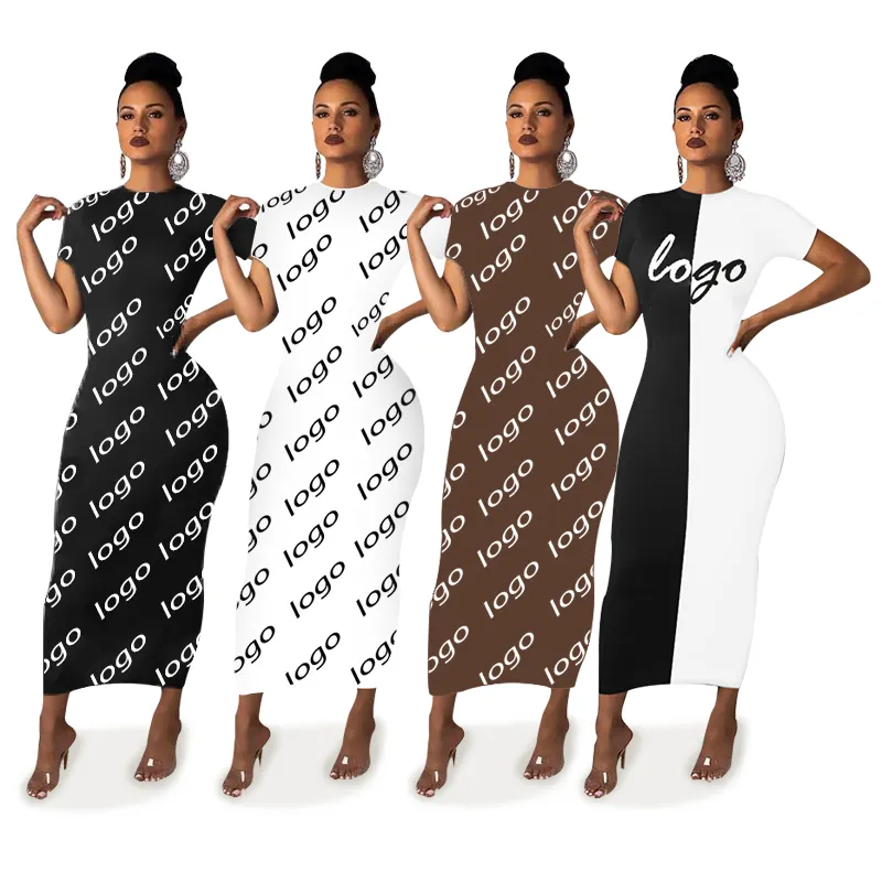Phụ Nữ Bodycon Maxi Dress Biểu Tượng Tùy Chỉnh Váy Thời Trang Giản Dị Đơn Giản Ngắn Tay Áo Váy In Ấn Với Hight Chất Lượng