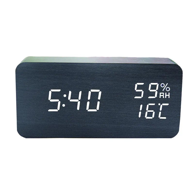 Factory Price Digital Number Display Temperature Wooden Led Clockalarm Clock