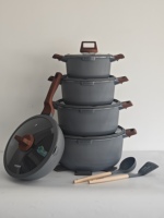 Nouveau Design Batterie de Cuisine 15 Pièces en Aluminium Moulé Antiadhésive Moderne Fond à Induction Incluant Casseroles et Poêles
