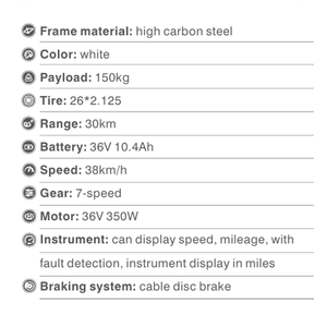 Vélo de montagne électrique Sport Disc 7 vitesses Moteur à moyeu arrière 36V 350W Moteur sans balais Fourche à double suspension 40 km/h Batterie au lithium - Product Image 6