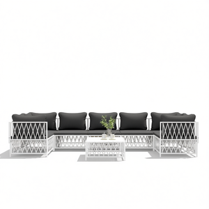 Ensemble de salon de jardin en aluminium blanc 6 places, mobilier d'extérieur contemporain - Product Image 1