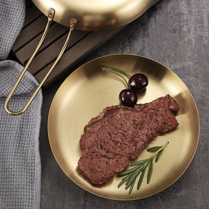 Plateau à steak en acier inoxydable 304, fond plat, poignée dorée, plateau de service pour usage commercial - Product Image 2