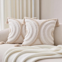Housse de coussin carrée en coton et lin de style bohème avec franges décoratives pour coussin de canapé géométrique
