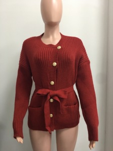 Cárdigan de Punto Asimétrico para Mujer, de Color Sólido, con Cinturón y Diseño de un Solo Botón, Suéter a la Moda - Product Image 6