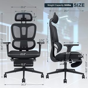 Ergonomic Lift <b>Chair</b> with Foot Rest High <b>Back</b> Office <b>Chair</b> with Dynamic Lumbar <b>Support</b> 2D Headrest Adjustable 4D Armrest Swivel - Product Image 2